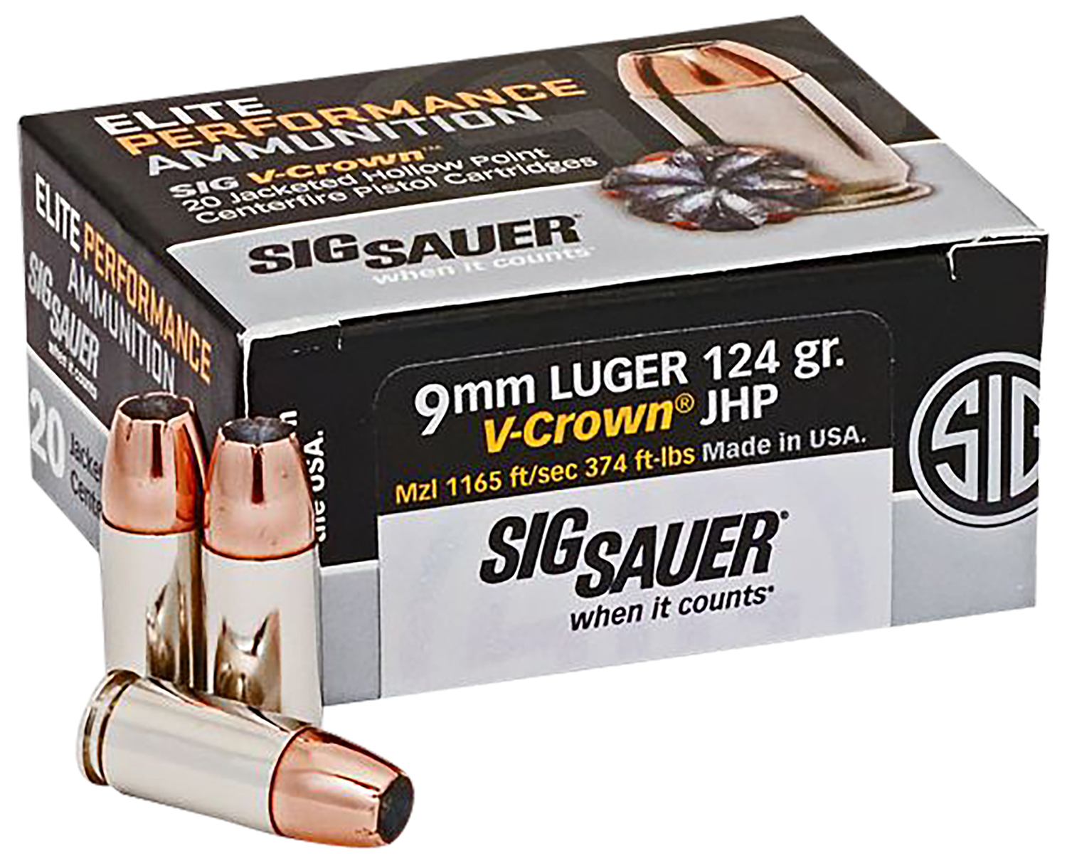 Sig Sauer 9mm Luger 124gr V-CROWN – 20rd