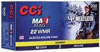 CCI 22 WMR Maxi-Mag Ammunition Meat Eater 40 Grain Jacketed Hollow Point 200 Rounds - FAST SHIPPING-NO CREDIT CARD FEES