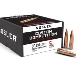 Nosler 30 Cal (.308 Dia) Reloading Bullets Custom Competition Match NOS53154 220 Grain Hollow Point Boat Tail 100 Pieces - FAST SHIPPING-NO CREDIT CARD FEES
