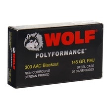 Wolf 300 Blackout Ammunition WOLF300BLK145 145 Grain Full Metal Jacket 20 Rounds - FAST SHIPPING-NO CREDIT CARD FEES