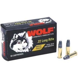 Wolf Match Target Rimfire Ammunition .22 LR 40 gr RN 50/ct - FAST SHIPPING-NO CREDIT CARD FEES