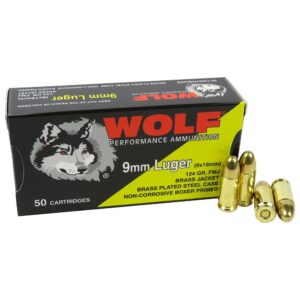 Wolf (Turkish) Performance Handgun Ammunition 9mm Luger 124gr FMJ 50/ct - FAST SHIPPING-NO CREDIT CARD FEES
