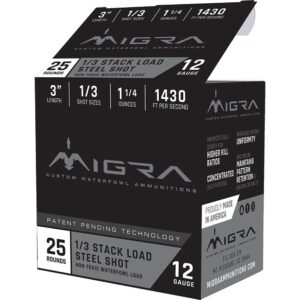Migra Waterfowl Steel Shot Shotshells 12 ga 3" 1-1/4 oz 1430 fps #1/#3 25/ct - FAST SHIPPING-NO CREDIT CARD FEES