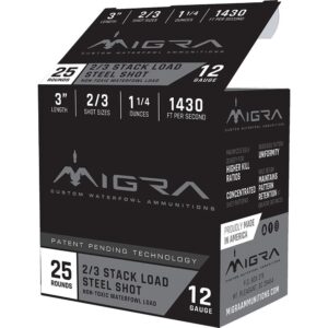 Migra Waterfowl Steel Shot Shot Shells 12 ga 3" 1-1/4 oz #2#3 1430 fps 25/ct - FAST SHIPPING-NO CREDIT CARD FEES