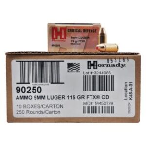 Hornady Critical Defense FTX Handgun Ammunition 9mm Luger 115gr PT 1140 fps 250/ct Case (10-25/ct Boxes) - FAST SHIPPING-NO CREDIT CARD FEES
