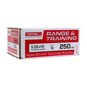 Norma Range & Training Rifle Ammunition 5.56mm 55gr FMJ 3250 fps 250/ct - FAST SHIPPING-NO CREDIT CARD FEES