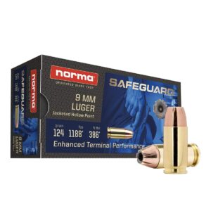 Norma Safeguard Handgun Ammunition 9mm Luger 124gr JHP 1188 fps 50/ct - FAST SHIPPING-NO CREDIT CARD FEES