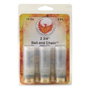 Phoenix Rising Ball & Chain Shotshells 2- 60 Cal Balls Connected with 6'' Cable 12ga 2-3/4" 1200 fps 3/ct - FAST SHIPPING-NO CREDIT CARD FEES