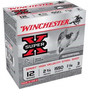 Winchester 12 Gauge Xpert High Velocity Ammunition WEX123 2-3/4" 1-1/16 oz #3 Non-Toxic Steel Shot CASE 250 rounds