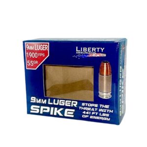 Liberty Spike Handgun Ammunition 9mm Luger 55gr HP 1900 fps 20/ct - FAST SHIPPING-NO CREDIT CARD FEES