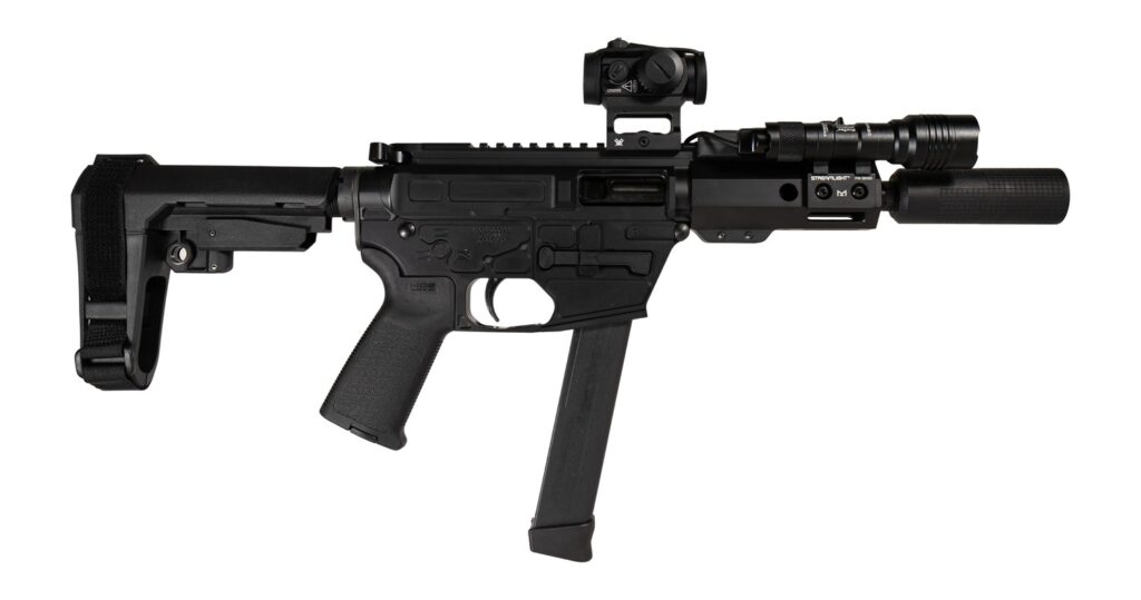 Shark Coast Tactical SCC8110CABLK-S Creepy Andrew 9mm Luger 30+1 Aluminum Receiver Picatinny Rail Receiver Black Polymer SB Tactical SBA3 Brace