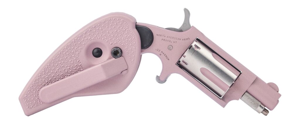 North American Arms 22MS-RC-HG Rose 22 LR 5rd Shot 1.13" Pink Champagne Cerakote Stainless Steel Barrel & Frame, Stainless Cylinder, Folding Holster Grip, Safety Notch, Exposed Hammer